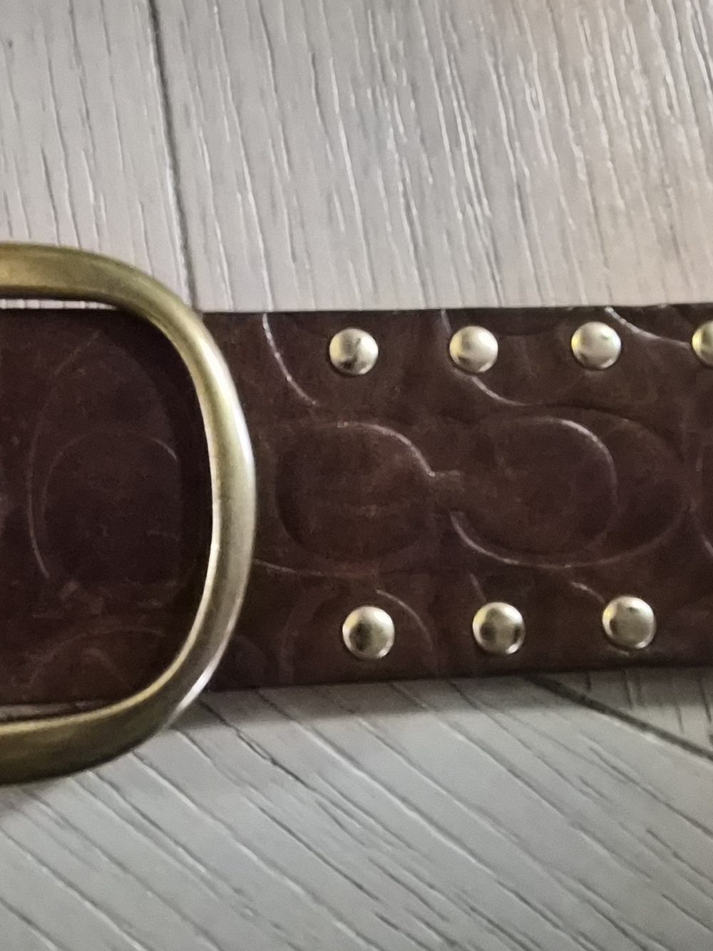 Coach Brown Leather Studded Belt with Antique Gold Buckle - Picture 3 of 6